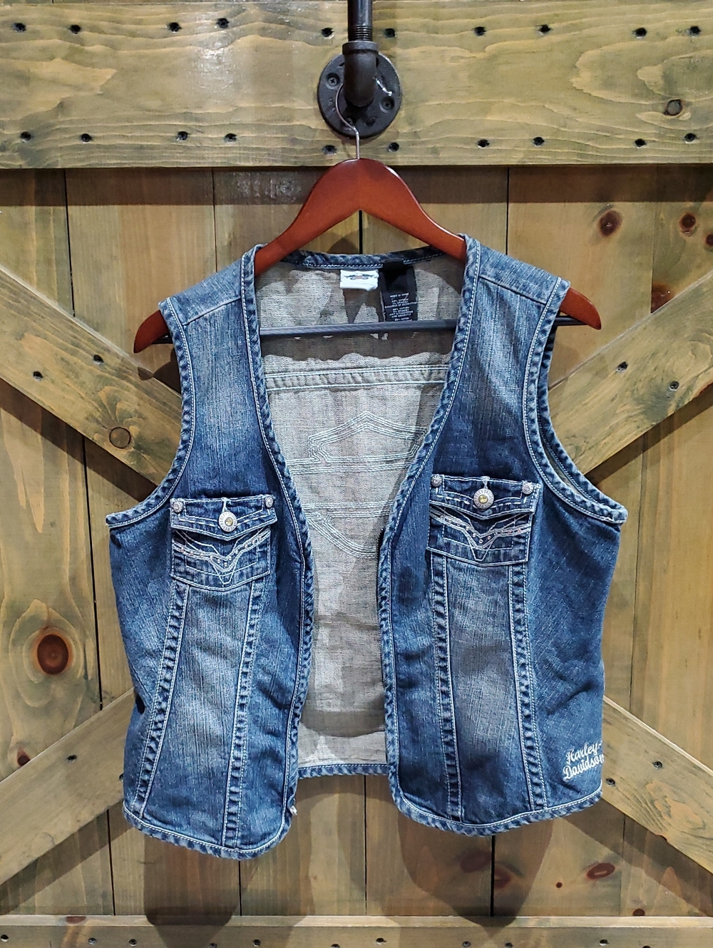 Harley Davidson Jean Vest Studs Gems Sparkle Shimmer Moto Biker Iron Horse Glam